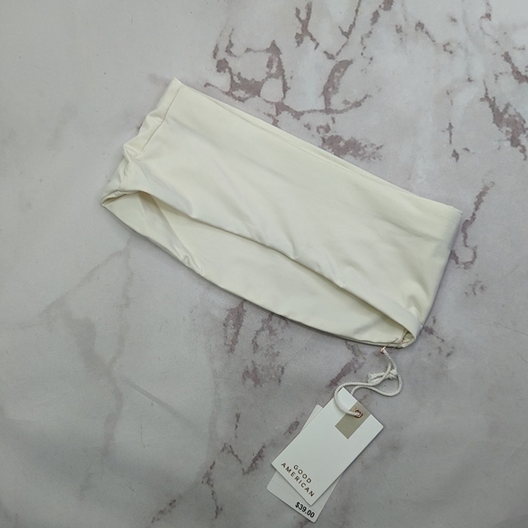 Good American Swim Top Women White Crinkle Band Bandeau Strapless - Picture 5 of 11